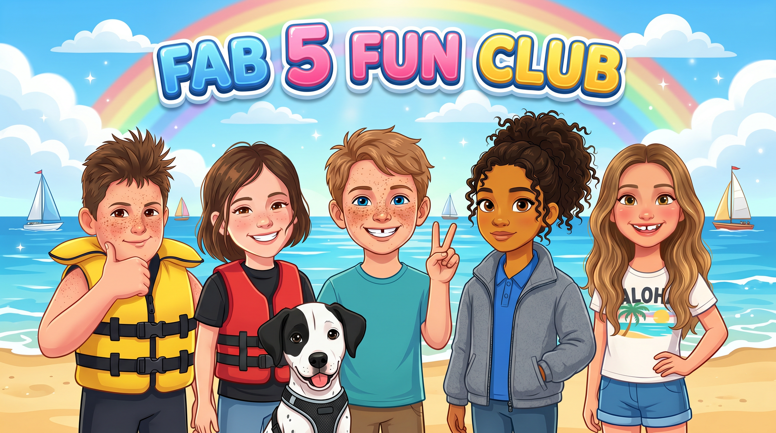 The Fab 5 Fun Club โ cartoon group portrait